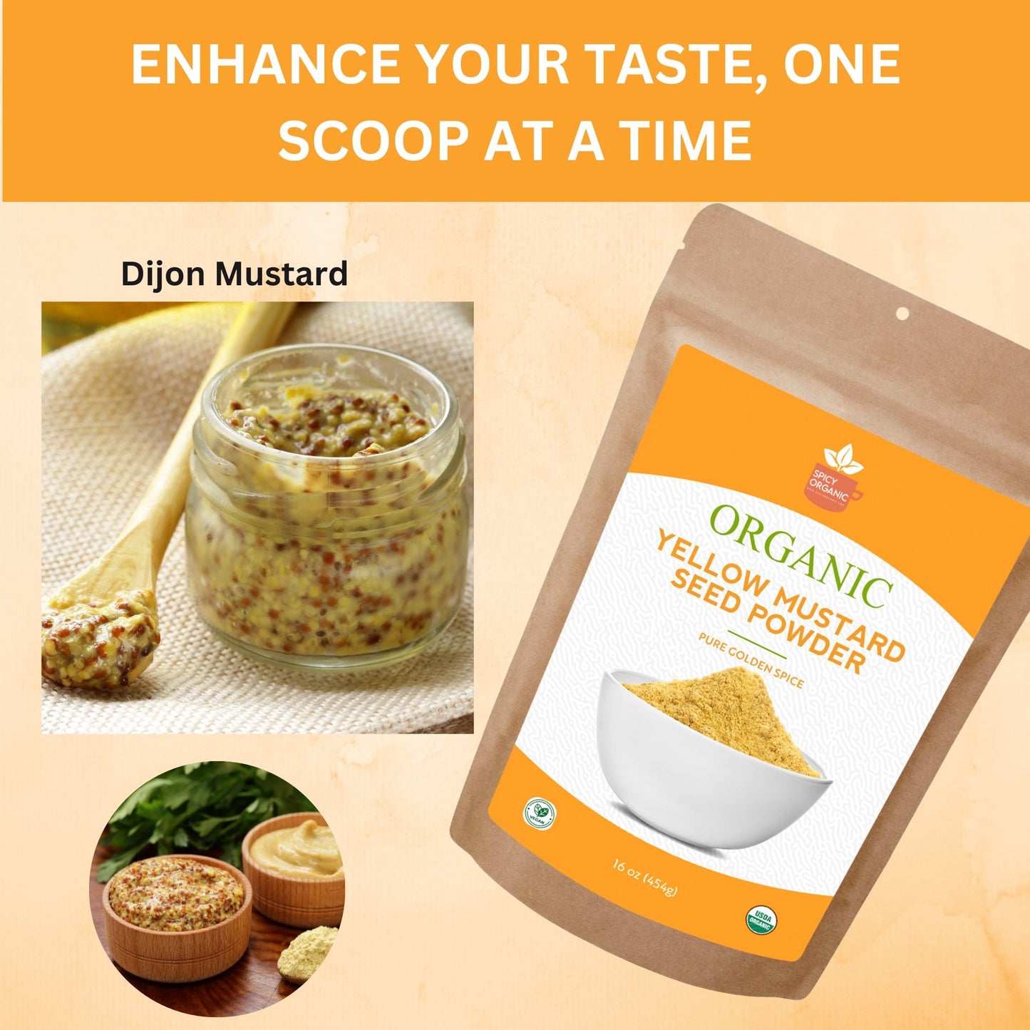 Organic Indian Yellow Mustard Seed Powder- Certified USDA Organic - Ground from Dried Organic Seeds