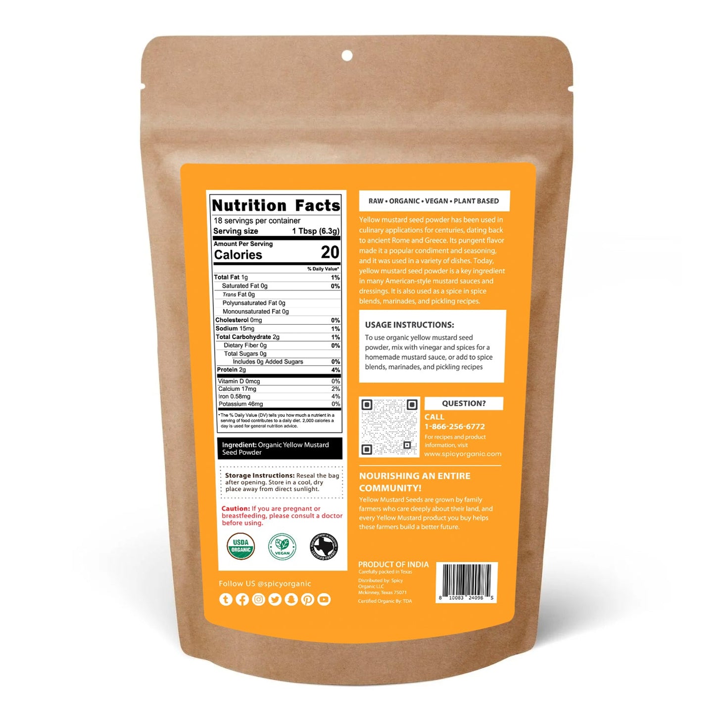 Organic Indian Yellow Mustard Seed Powder- Certified USDA Organic - Ground from Dried Organic Seeds
